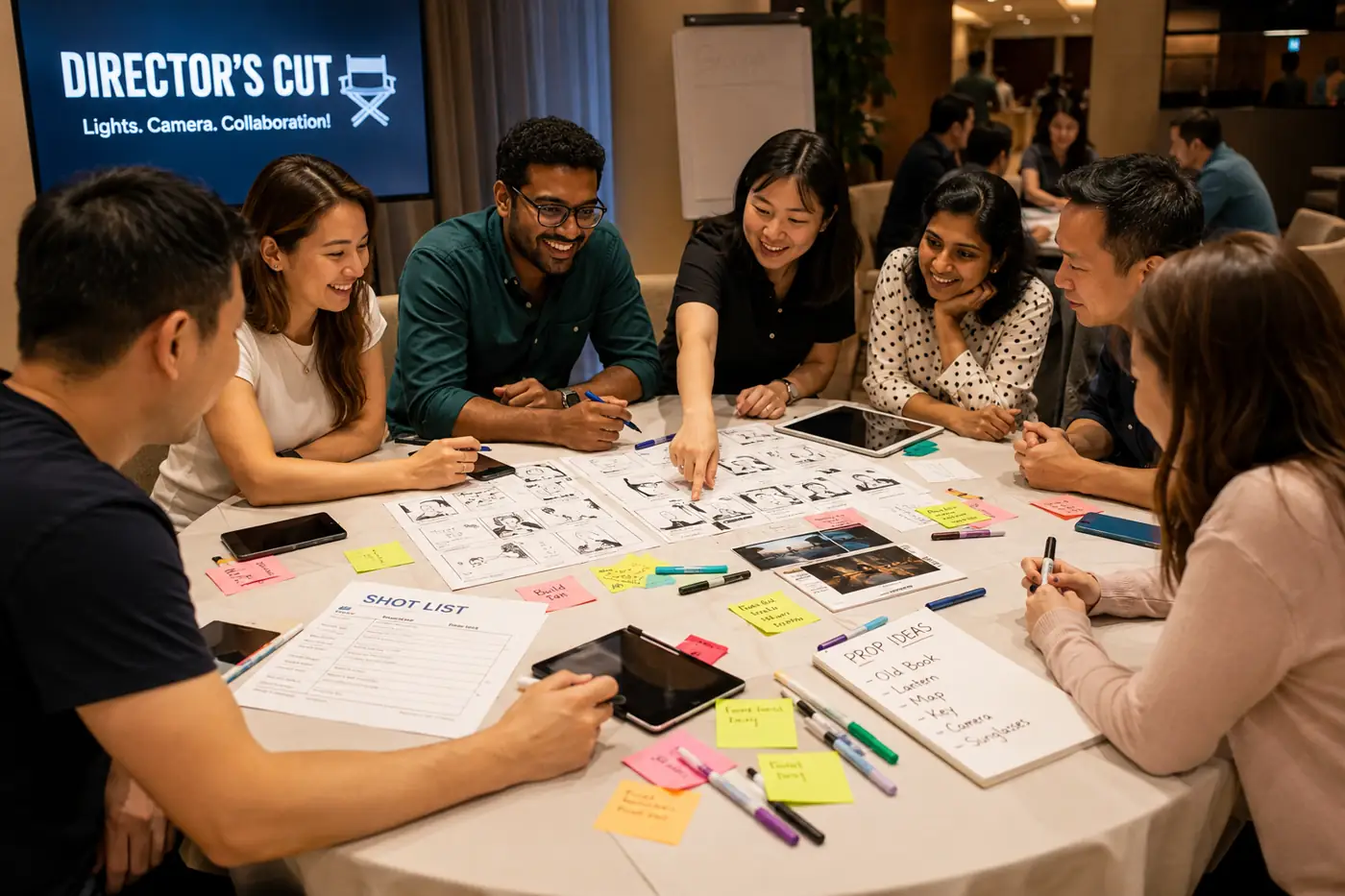 Director's Cut storyboard planning table with shot list